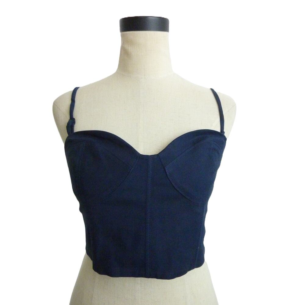 NWT Everlane Blue Strapless Crop Corset Top Structured Cotton Bustier Size 4